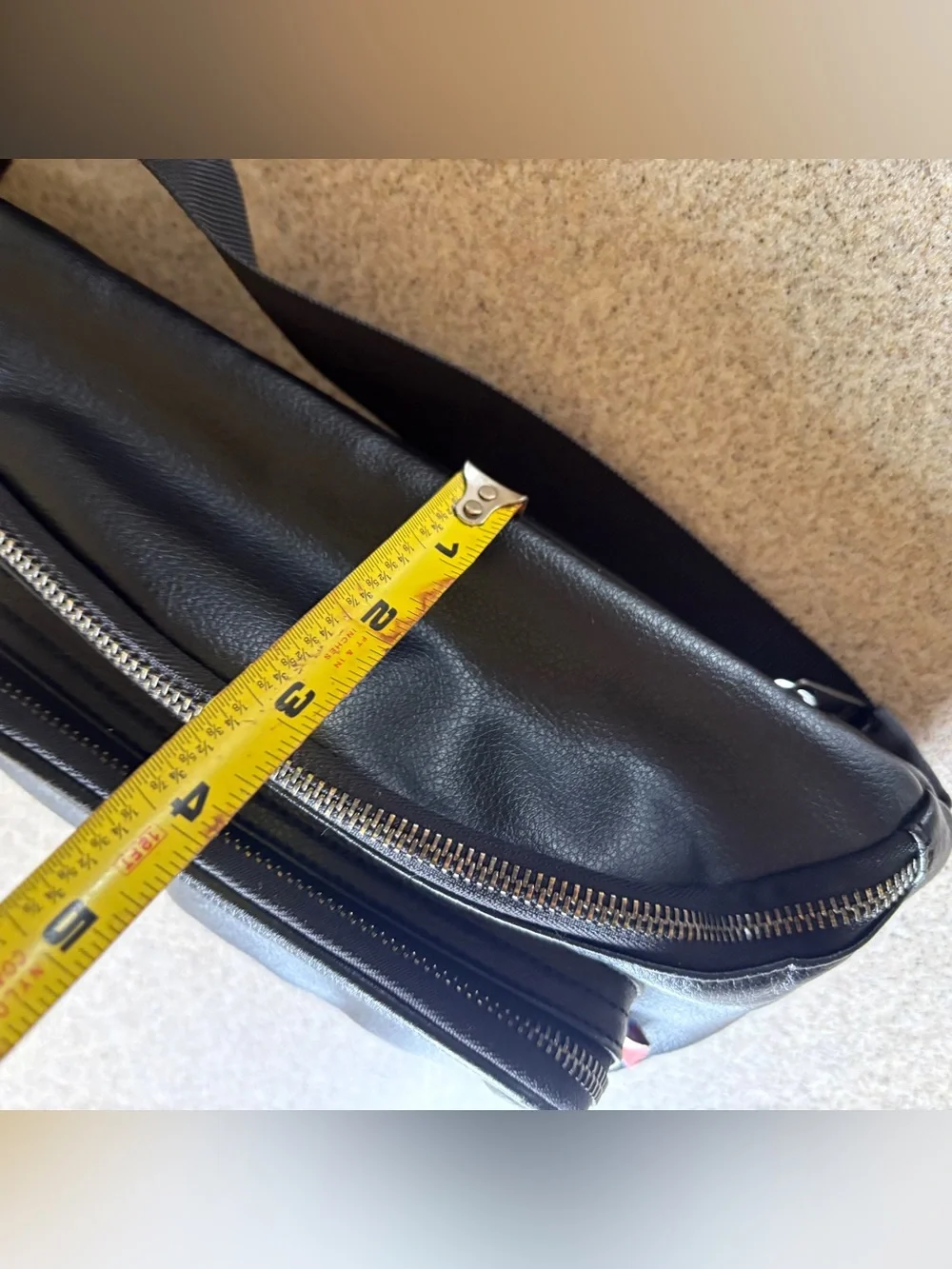 Kibou Diaper Bag Fanny Pack Black Vegan Leather Changing Pad 4 Pockets